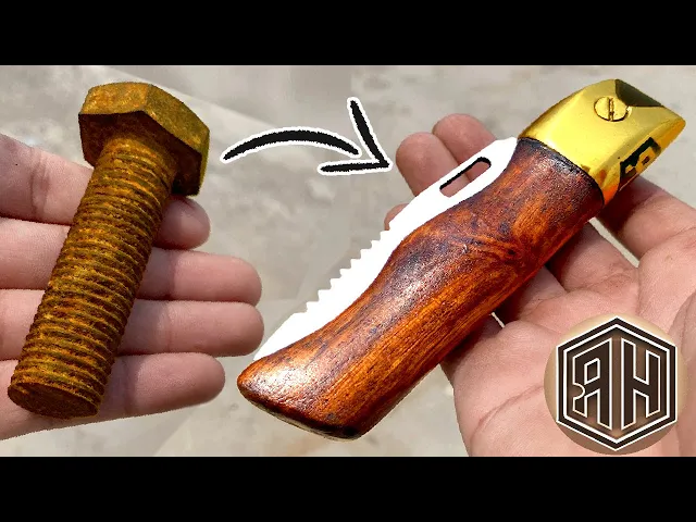 turning a rusted bolt into a beautiful folding pocket knife